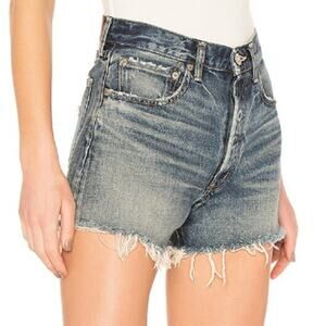 Moussy Vintage 26 Austin Shorts Distressed Dark Blue Button Fly Festival Hi Rise